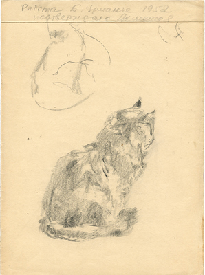 Урманче Баки Идрисович. Лист с тремя набросками кота 